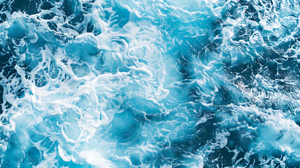 Fototapeta premium Pure blue turquoise water texture of the ocean sea with foam from and waves