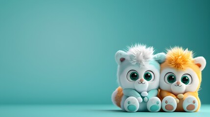 Fototapeta premium Whimsical Teal Backdrop with Cute Plush Animal Toys