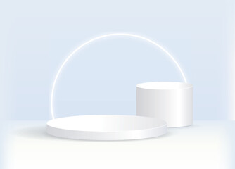 A circular display stand emits a circular halo against a white background.