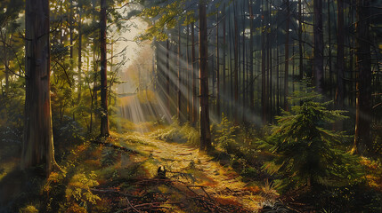 Naklejka premium Wald Panorama mit Sonnenstrahlen