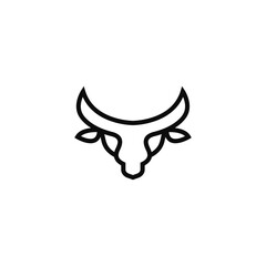 Bull Buffalo head Icon in minimal modern futuristic black in white. Animal logo template for strong wild brave zoo technology gym sport brand