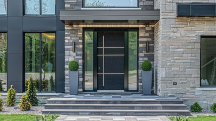 entrance door to a country house with a designer touch, featuring a luxurious exterior and stylish details with this inviting photo.