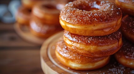 Freshly baked sugared donuts