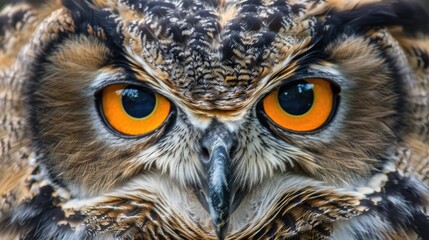 portrait of an Eurasian Eagle Owl, showcasing the incredible eyes and the commanding gaze of this majestic bird, with this inviting photo.