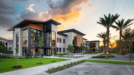 Obraz premium building with modern exterior design, highlighting the beauty of contemporary architecture with this inviting photo.
