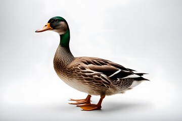Fototapeta premium Duck standing against white background, Ai Generated