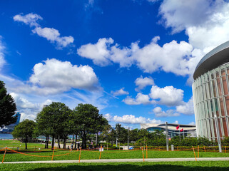 Sunny weather view of Tamar park area, Admiralty,Hong Kong.