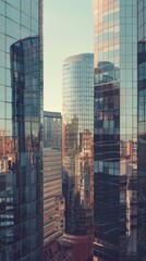 Obraz premium Aerial view of glass sky towers in the c ity of ghent, real analog photo color, Disposable Camera Photo, Full Frame, Color grading Kodak vision 500T, Cinestill 50D, anamorphic lens camera effect, Vapo