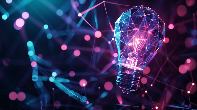 Innovative Technology Concept: Holographic Lightbulb with Digital Network