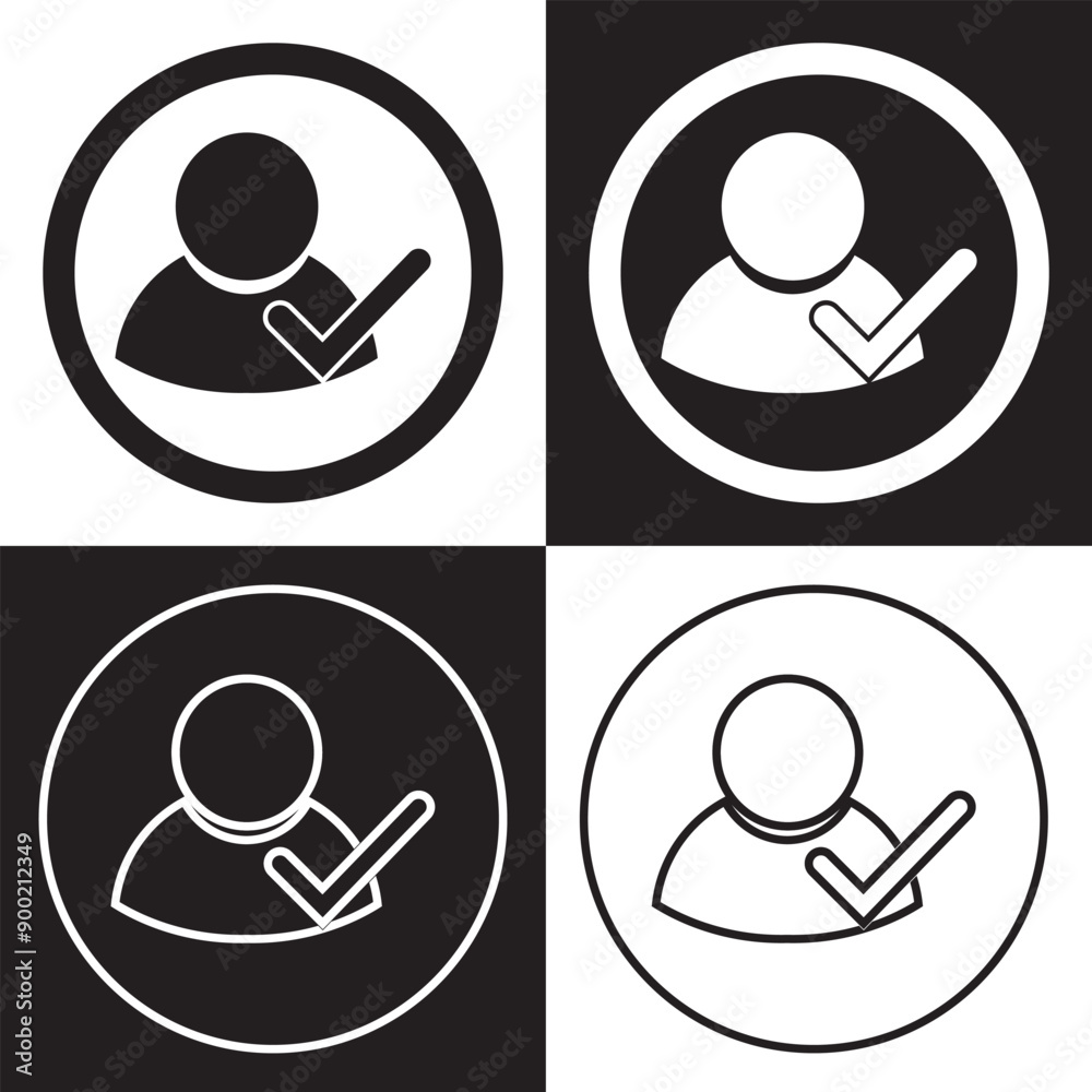 Wall mural check user icon vector accept person profile avatar with checkmark yes tick symbol, checked user pro