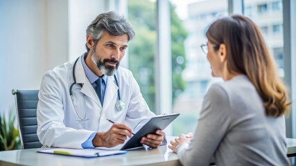 Fototapeta premium Doctor taking notes while listening to patient.