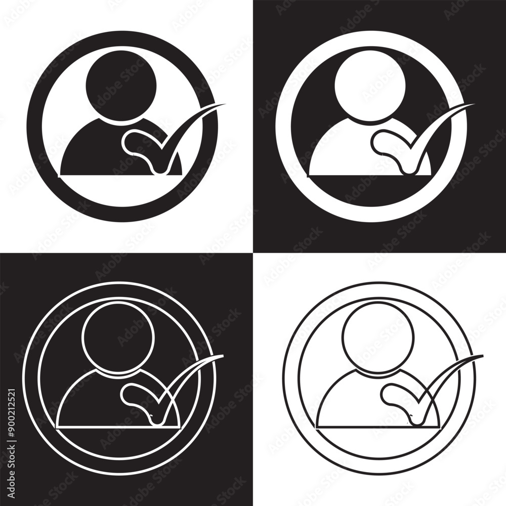 Wall mural check user icon vector accept person profile avatar with checkmark yes tick symbol, checked user pro