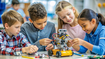 Children Building a Robot Together.