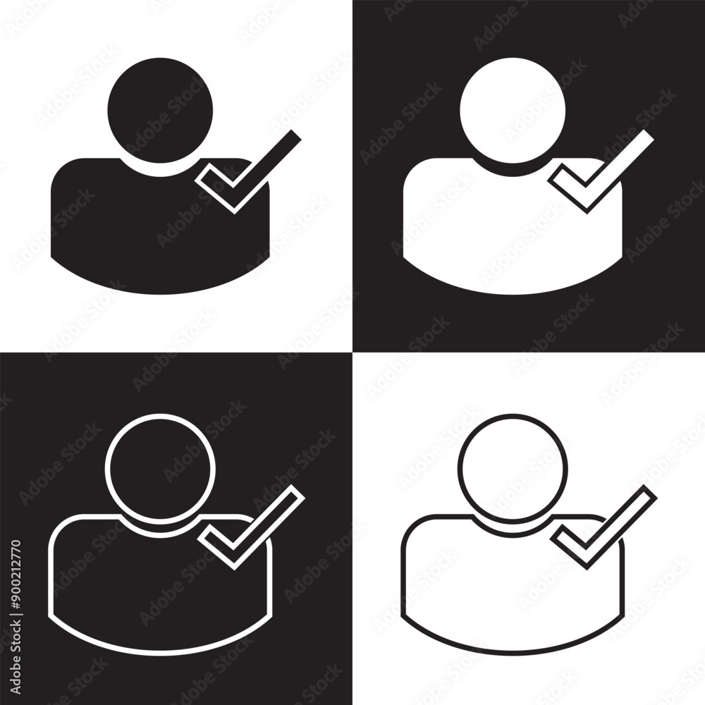 Wall mural check user icon vector accept person profile avatar with checkmark yes tick symbol, checked user pro