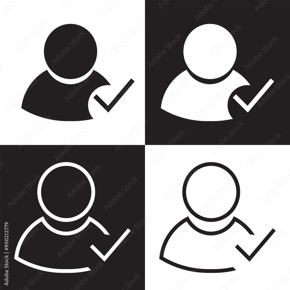 Wall mural check user icon vector accept person profile avatar with checkmark yes tick symbol, checked user pro