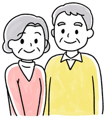 笑顔で寄り添うシニア・老夫婦の水彩風手書きイラスト