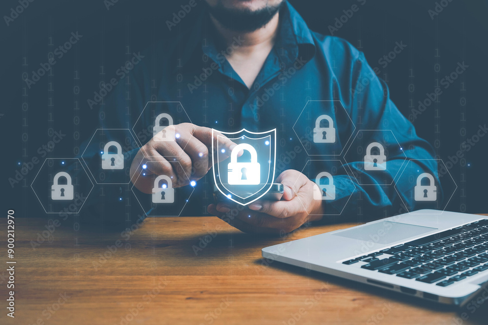 Wall mural cybersecurity and privacy concepts to protect data. cybersecurity concept, user privacy security and