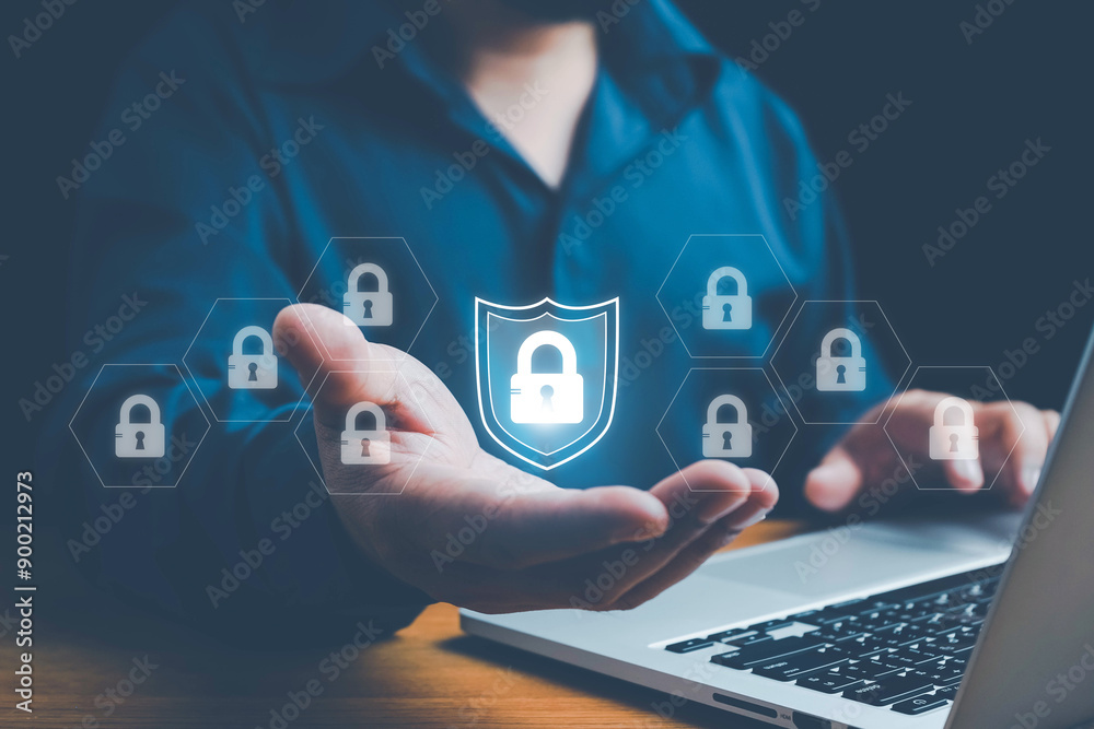 Wall mural cybersecurity and privacy concepts to protect data. cybersecurity concept, user privacy security and