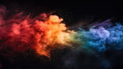 Fototapeta premium Abstract colorful smoke cloud exploding on black background.