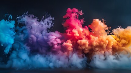 Fototapeta premium Abstract colorful smoke swirls and blends on black background. A vibrant and dynamic display of color and movement.