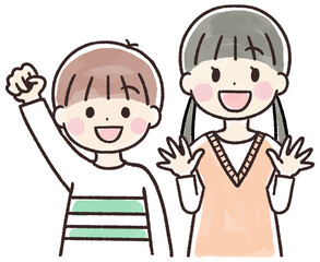 笑顔で喜ぶ子供の水彩風手書きのイラスト