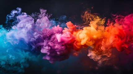Vibrant, colorful smoke swirls in abstract pattern against a dark background.