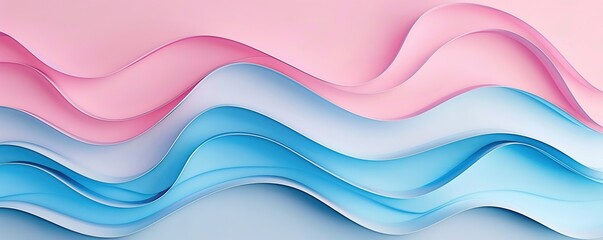 Blue paper cut dimensional waves on a pink background.