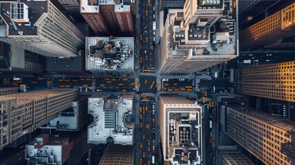 Aerial view of New York downtown building roofs