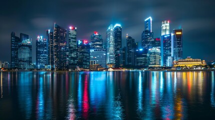A photograph featuring Night Urban Skyline, Contemporary City Design, by NightElegance Architects, capturing the Elegance of Illumination, set under the Soft Night Lights, captured with a Canon EOS R5