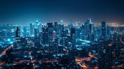 Fototapeta premium A photograph featuring Night Urban Skyline, Contemporary City Design, by NightElegance Architects, capturing the Elegance of Illumination, set under the Soft Night Lights, captured with a Canon EOS R5
