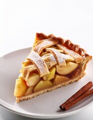 Apple pie slice on white background