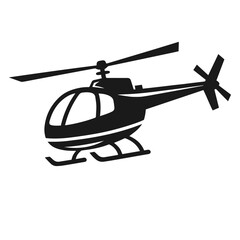 Clean Black and white vector silhouette of a Helicopter on white background