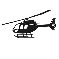 Clean Black and white vector silhouette of a Helicopter on white background