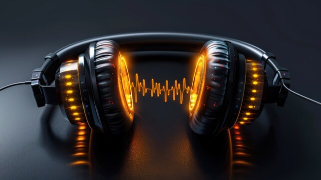 Stylish headphones with glowing sound waves, perfect for music lovers and audio enthusiasts looking for modern design and technology.