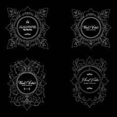 Elegant Collection of Four Vintage Floral Emblems logos with Intricate Designs on Black Background for Creative Projects and for Branding and Decor Companies