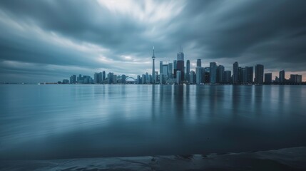 Obraz premium Look at the horizon, Cityscape photography, super wide Angle lens, gray and blue 