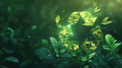 Eco-Friendly Recycling Symbol with Green Elements on Gradient Background.