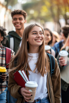 A Group of Diverse Students Enjoying a Coffee Break in the City
