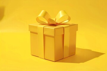 A stunning image of a single yellow gift box, beautifully wrapped with a vibrant yellow ribbon