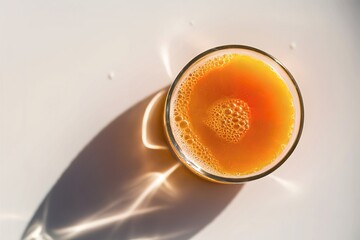 A pristine photo of a freshly squeezed glass of orange juice