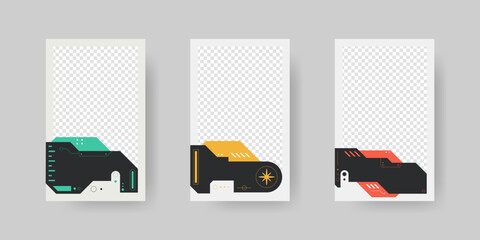 Collection of player frames template. Cyberpunk style. Game card frame mockup template design.