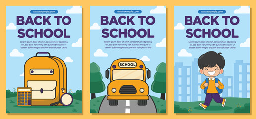 Back to school sale poster set Back to school poster template promo with student supplies illustration
