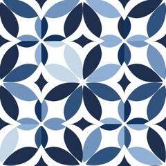 Geometric Blue and White Pattern with Interlocking Petal Shapes, seamless pattern