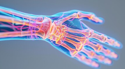 Fototapeta premium A hand with pink and blue veins and bones