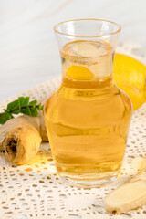 Hot ginger tea with ginger and lemon 