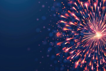 Obraz premium Bright and colorful fireworks burst against a deep blue night sky, creating a stunning display of lights and shapes
