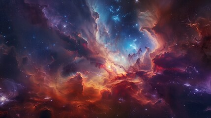 A breathtaking view of a nebula showcasing vibrant interstellar clouds and twinkling stars, highlighting the beauty of deep space.