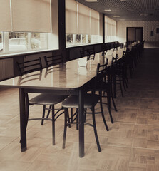 Empty table and chairs in a cafe