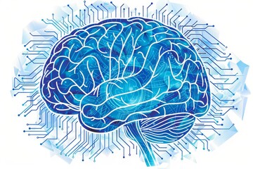 Digital brain with neural connections symbolizing the integration of neuroscience and advanced technology in a high tech setting
