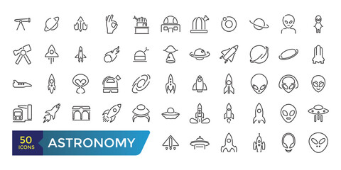 Astronomy icons set. Thin line web icon set. Collection and pack of linear web and ui icons. Editable stroke. Vector illustration.